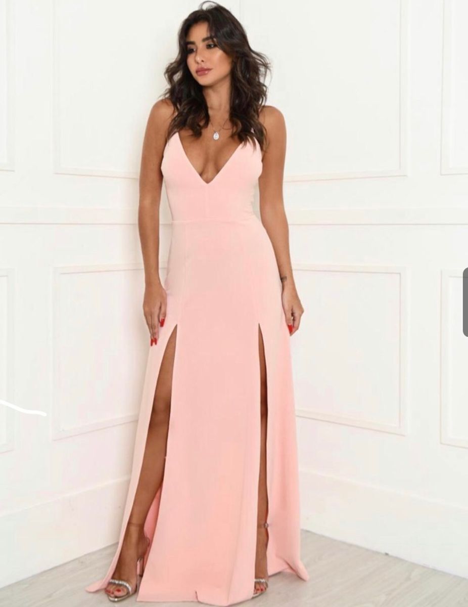 vestido longo rosa claro
