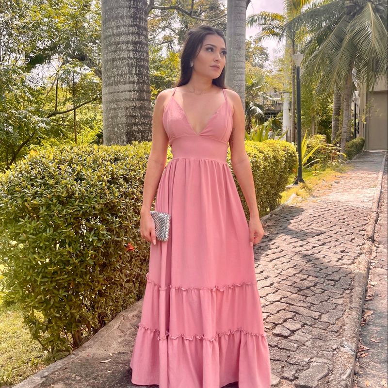 Vestido longo rosa para hot sale casamento