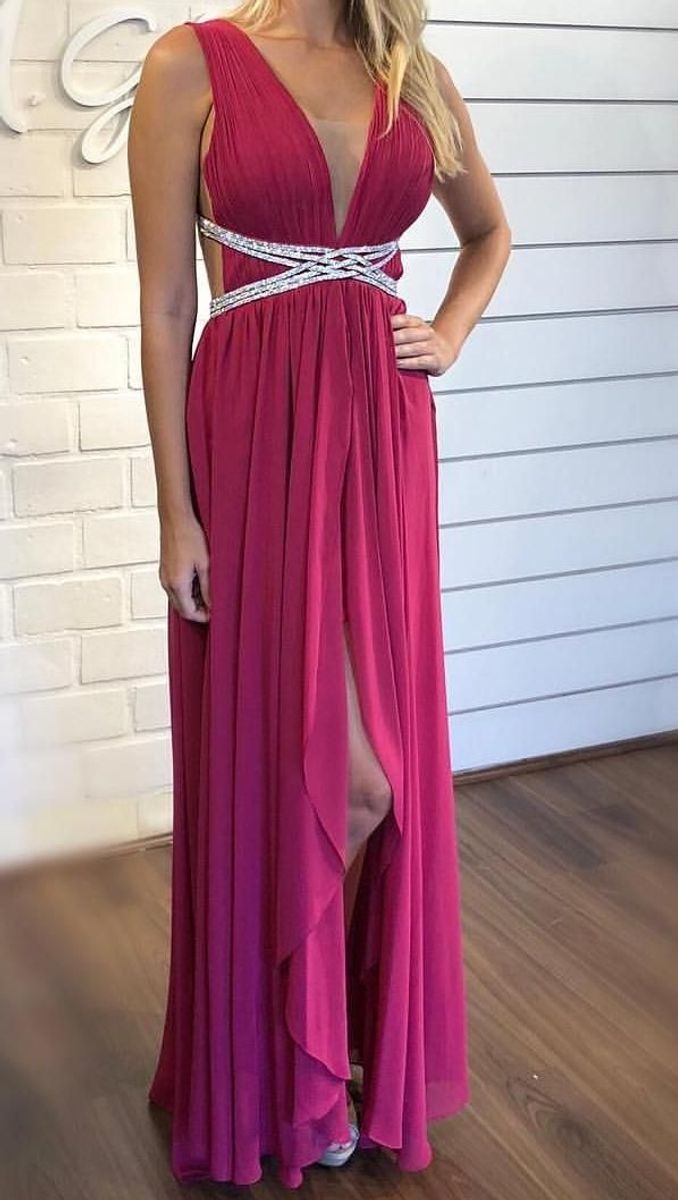 vestido longo rosa fucsia