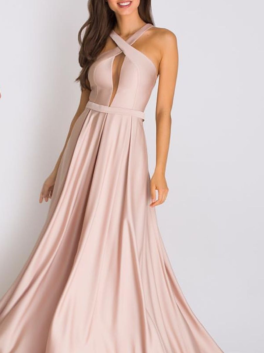 vestido longo rosa nude