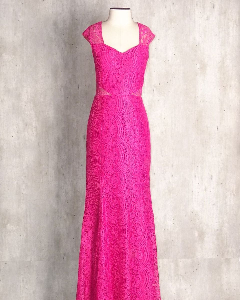 vestido longo rosa renda