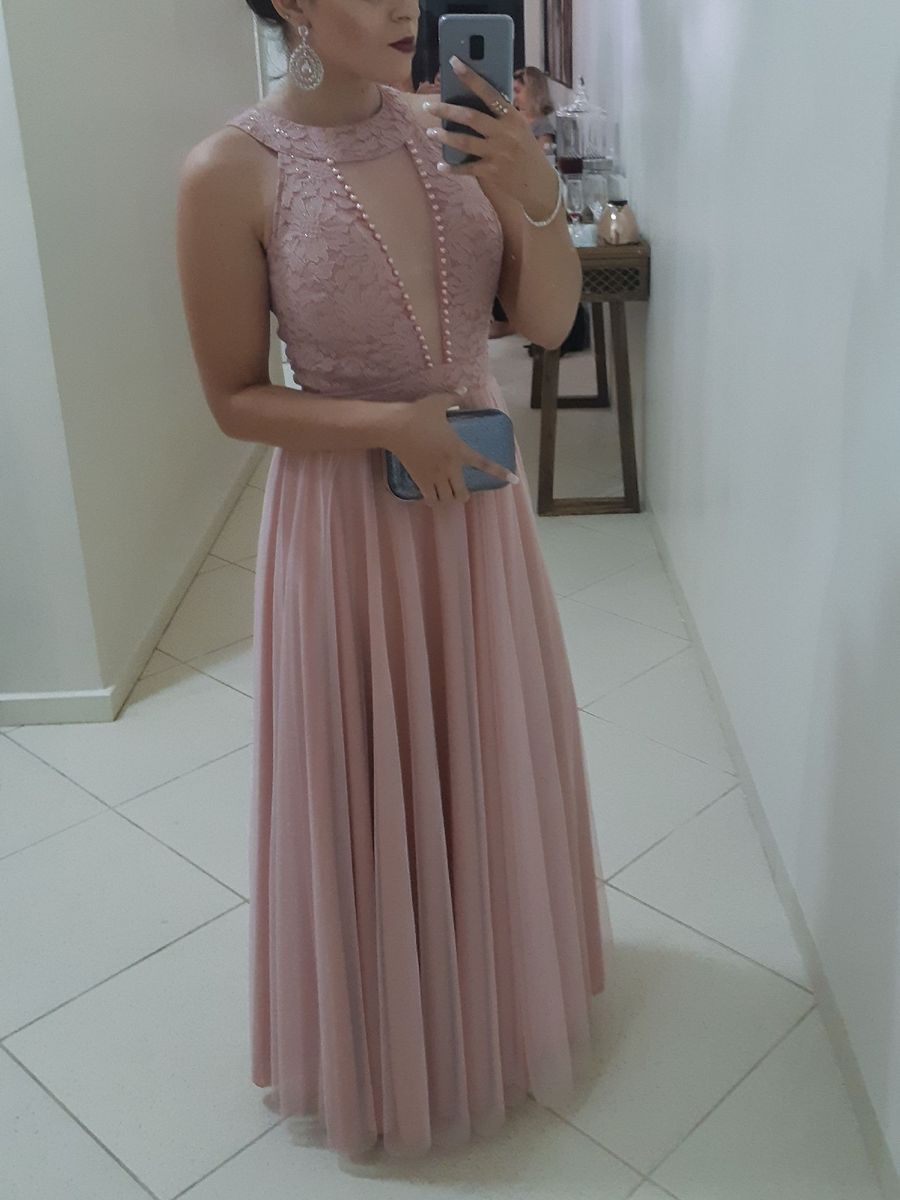 vestido longo festa rosa fucsia