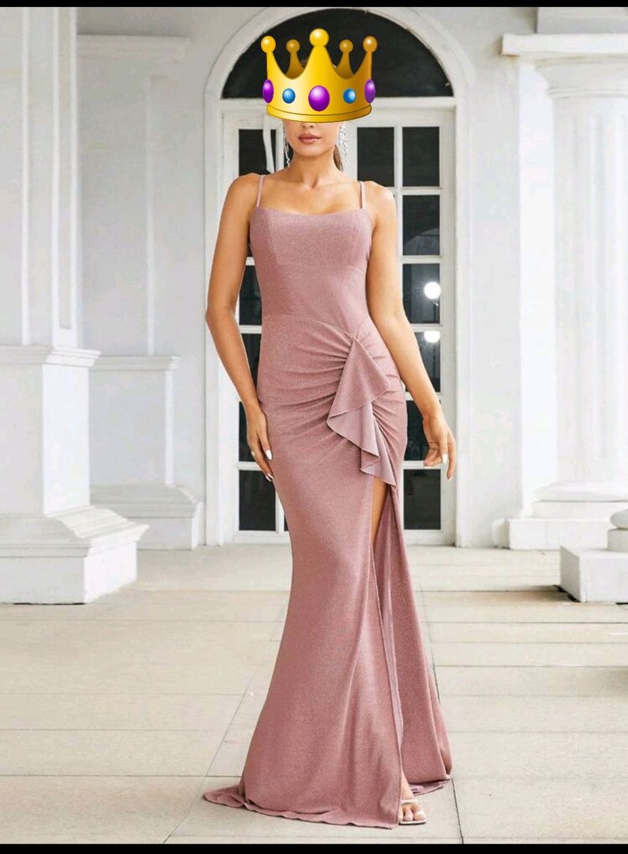 Vestido Longo Rosê Rosa Antigo de Lurex Madrinha de Casamento