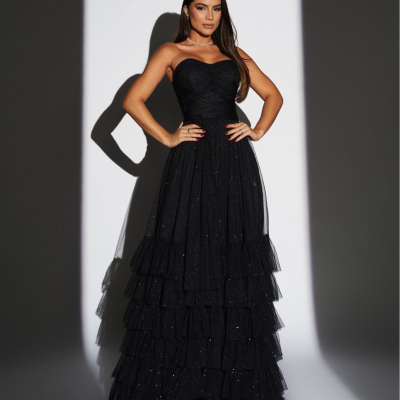 Tule Vestido Preto Longo Para Formatura Vestido Longo Tule Preto