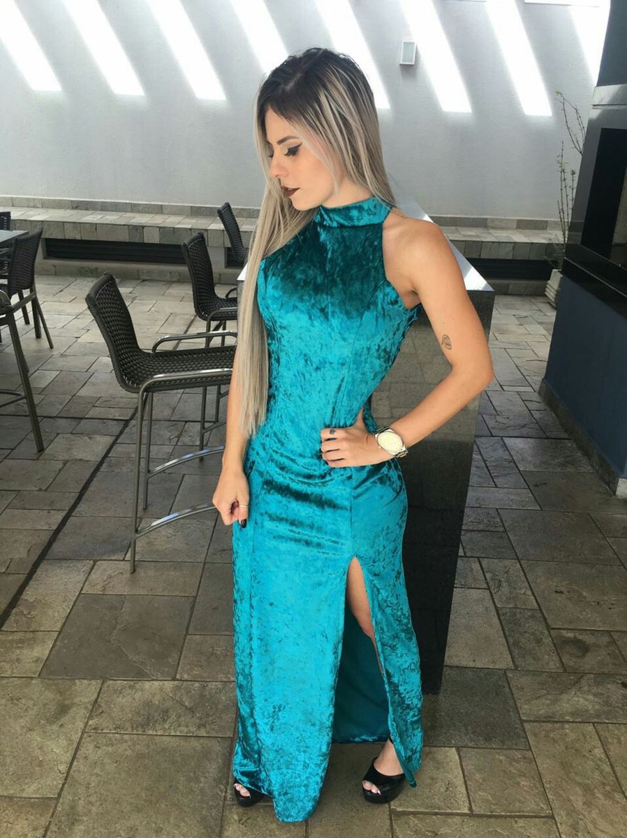 vestido longo veludo molhado