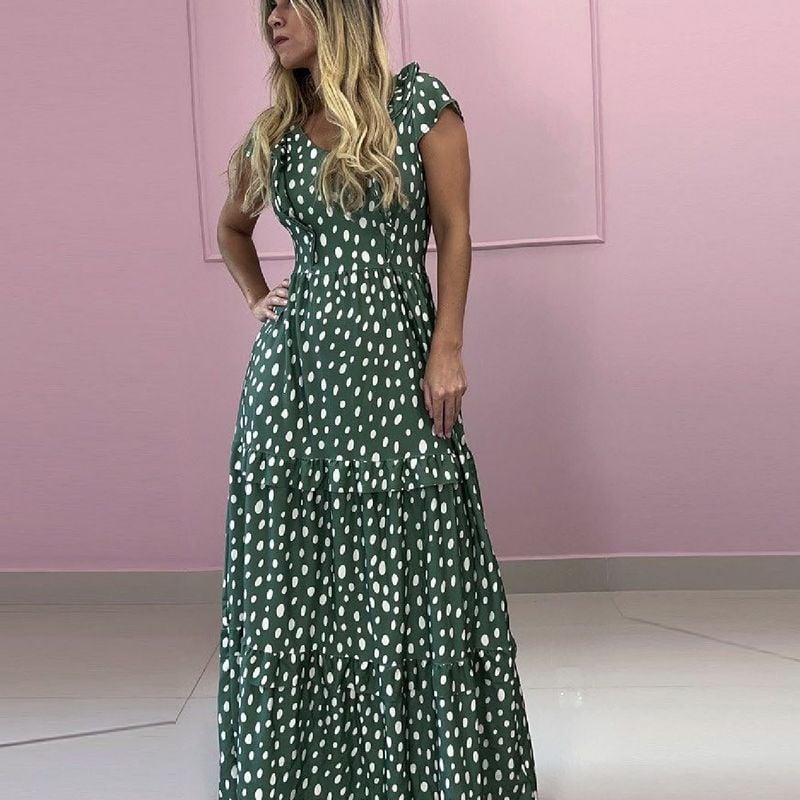 Vestido Longo Verde com Poás Vestido Feminino Tenqte Usado