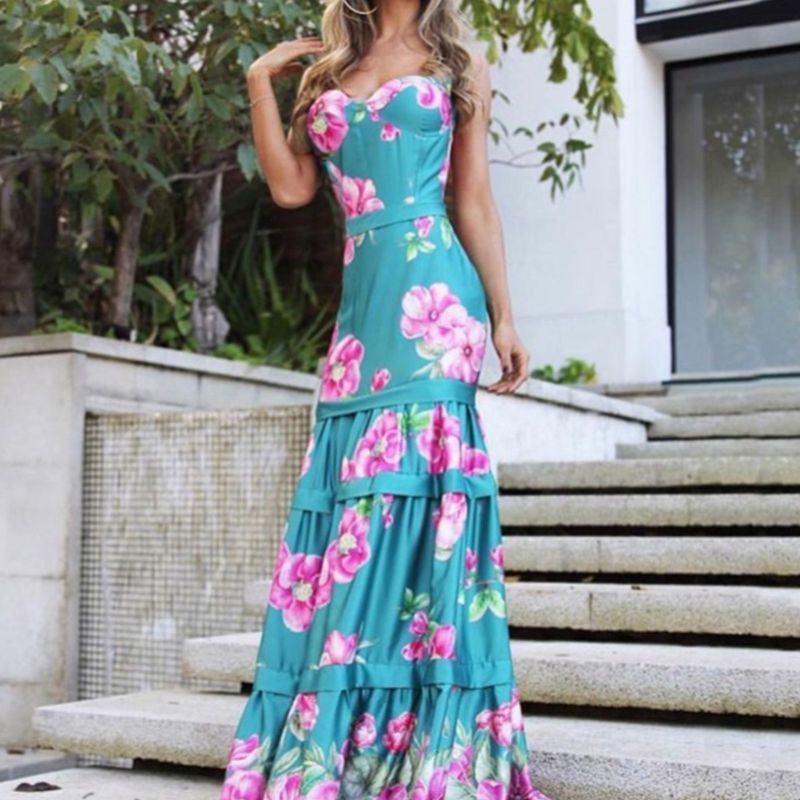 Vestido longo best sale florido para casamento