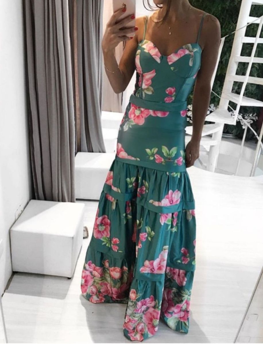 Vestido longo deals verde florido