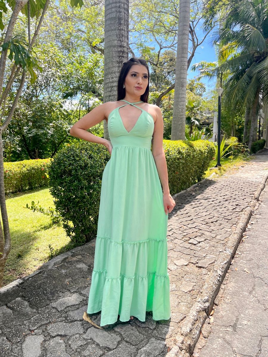 Vestido longo verde store menta