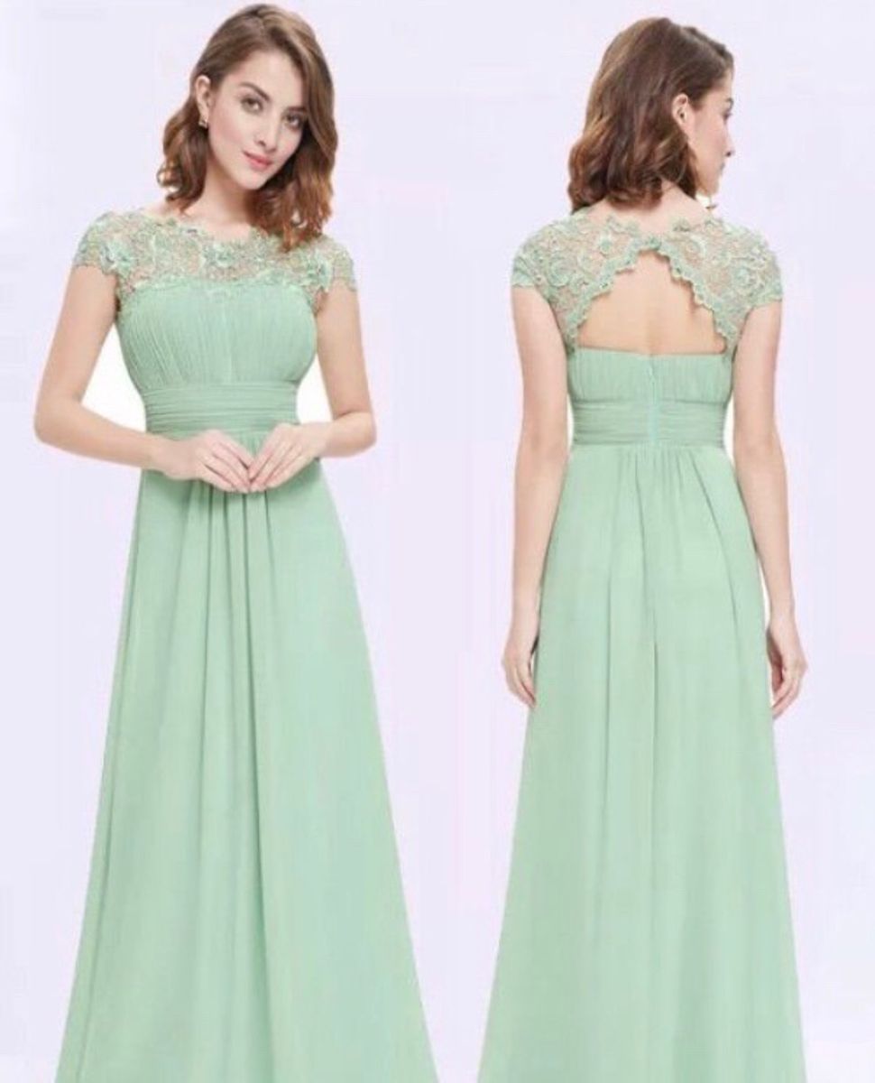 vestido longo verde menta