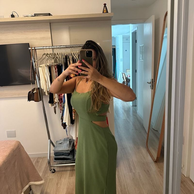 Vestido Longo Verde Militar Ak Usado 104139223 enjoei