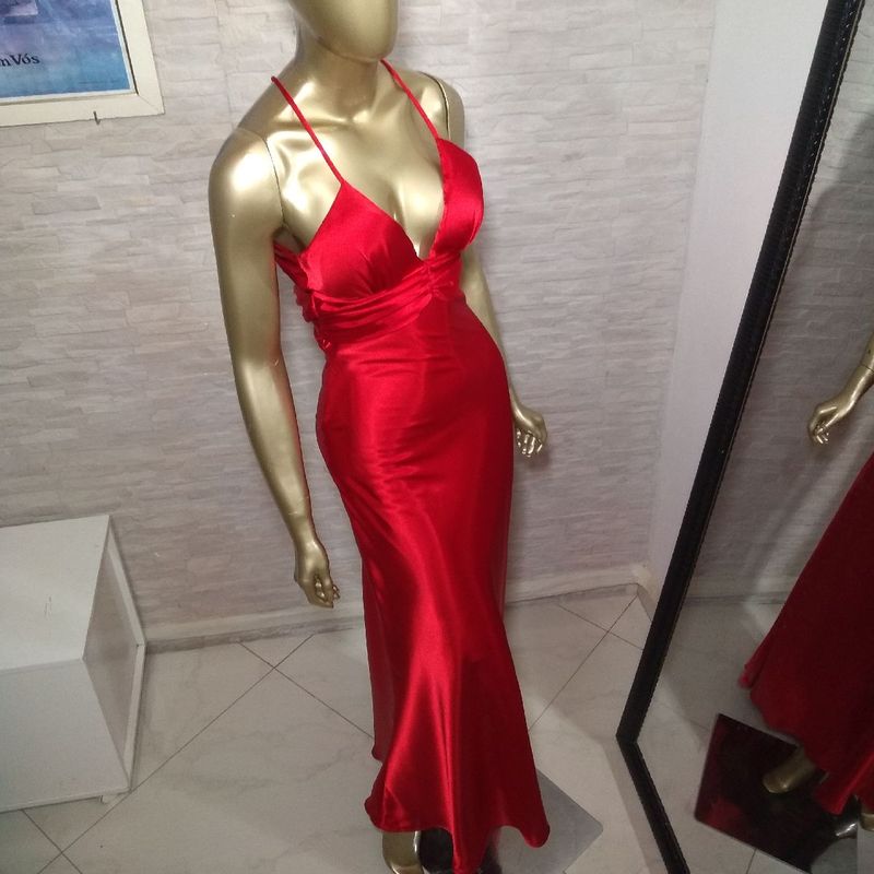 Vestido Longo Vermelho Cetim 36/38 Vestido de Festa Feminino