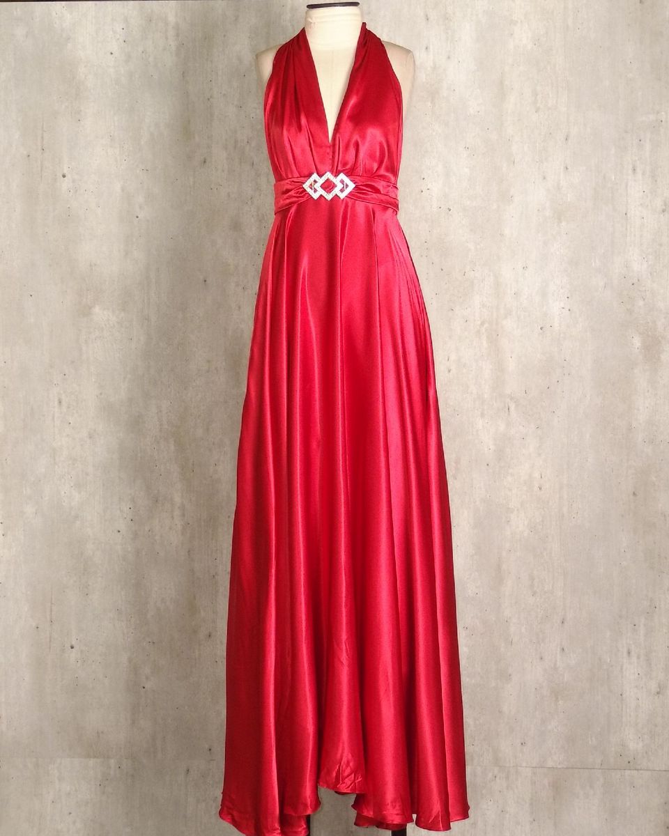 vestido de cetim longo vermelho