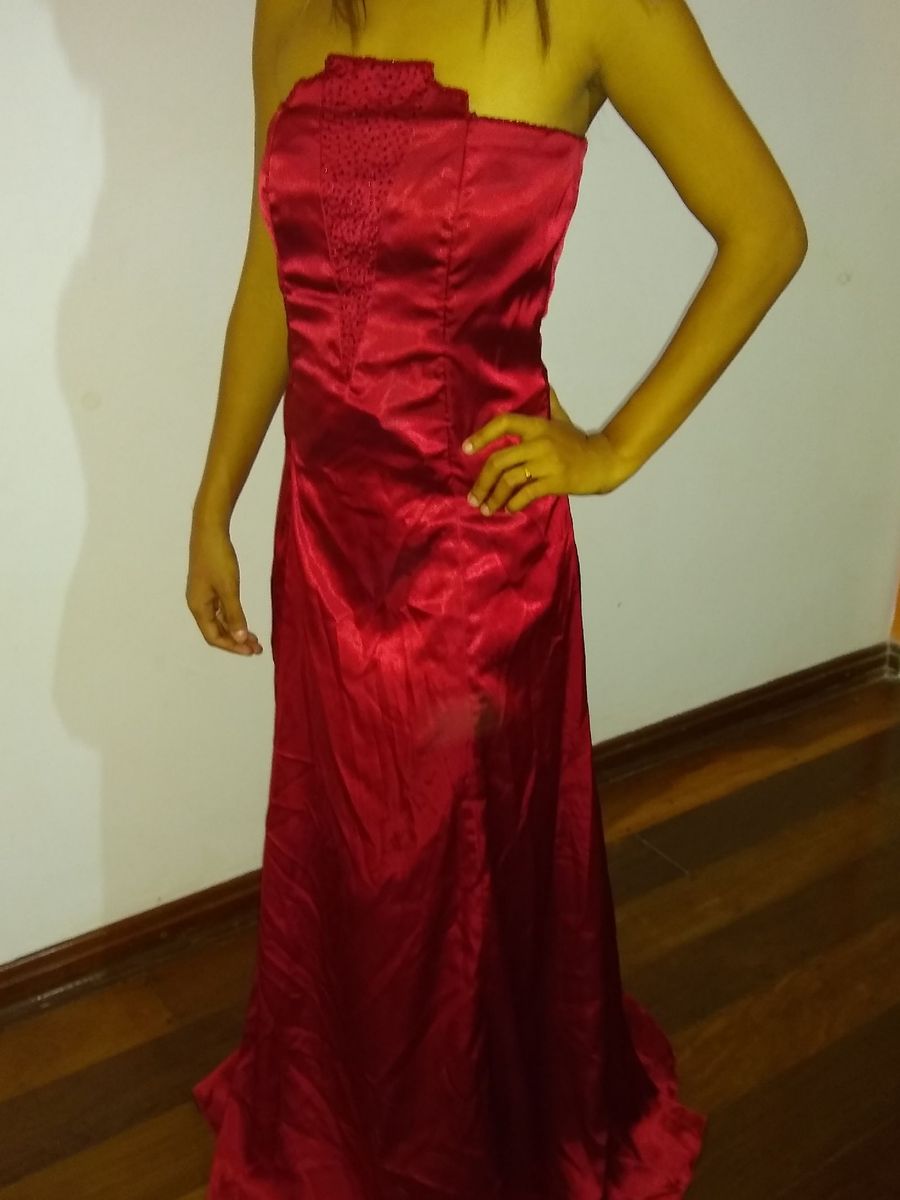 Vestido longo de cetim sales vermelho