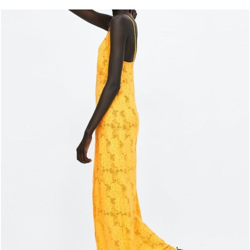 Vestido Longo Zara Amarelo de Renda Zara Nunca Usado 112189497