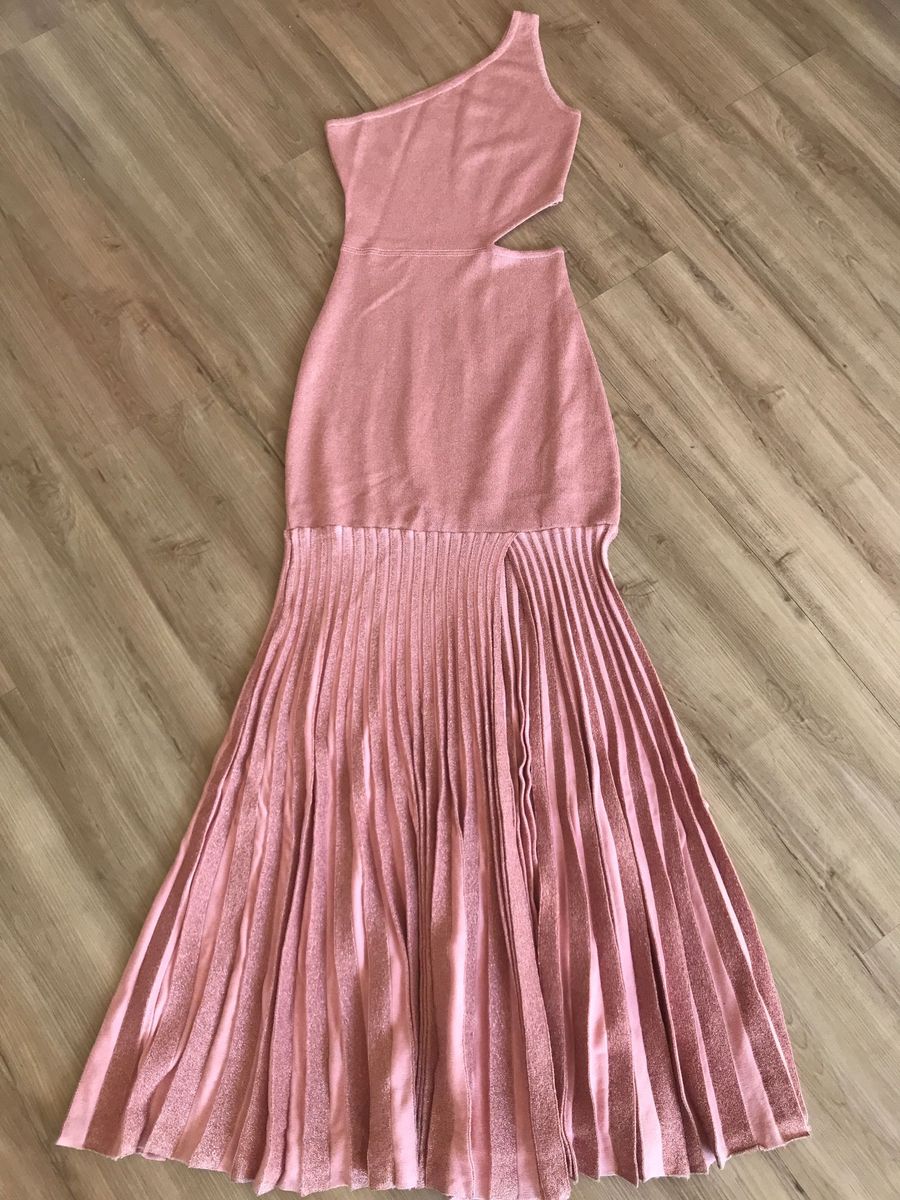 vestido longo tricot rosa