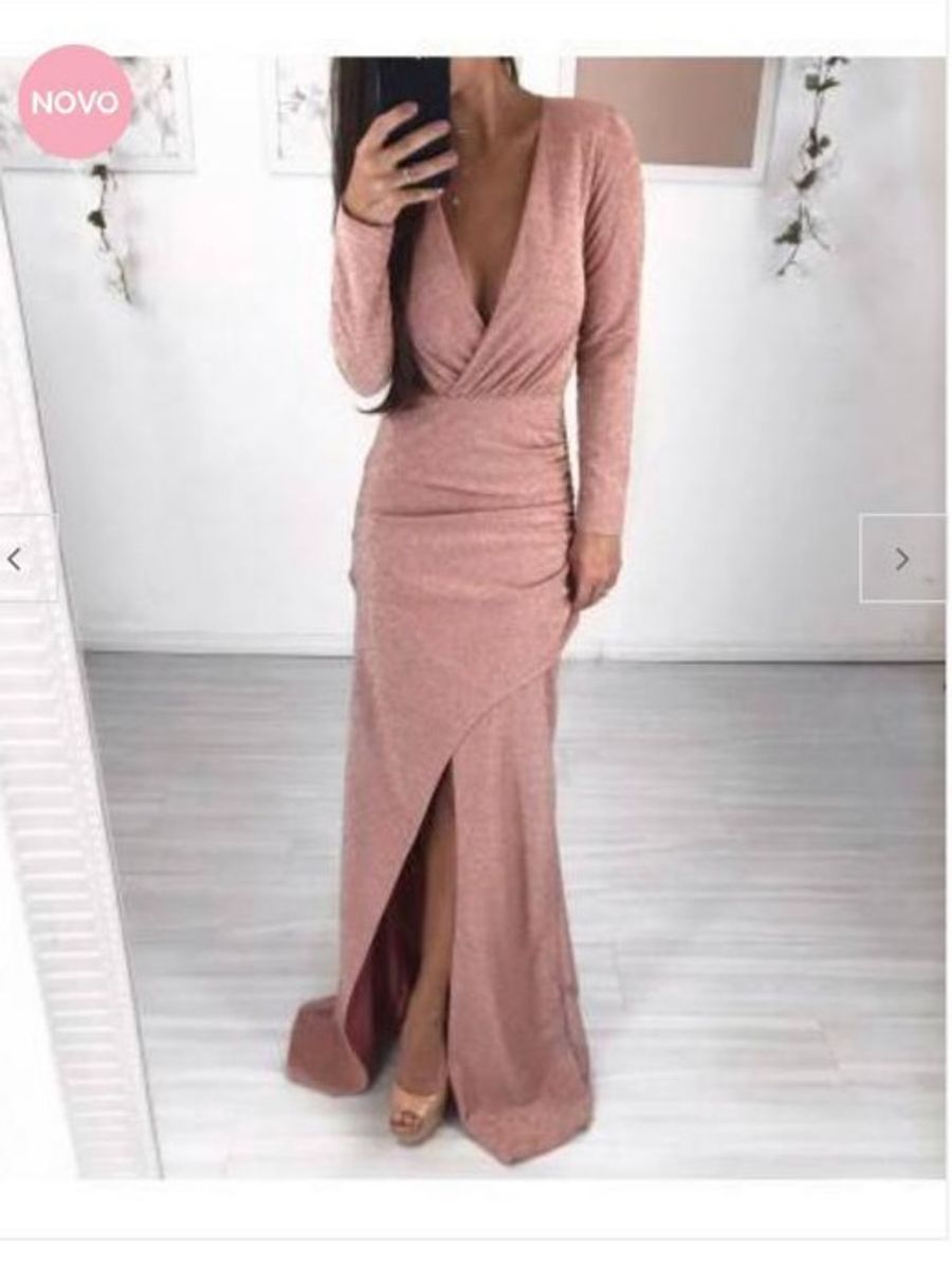 vestido longo lurex rosa