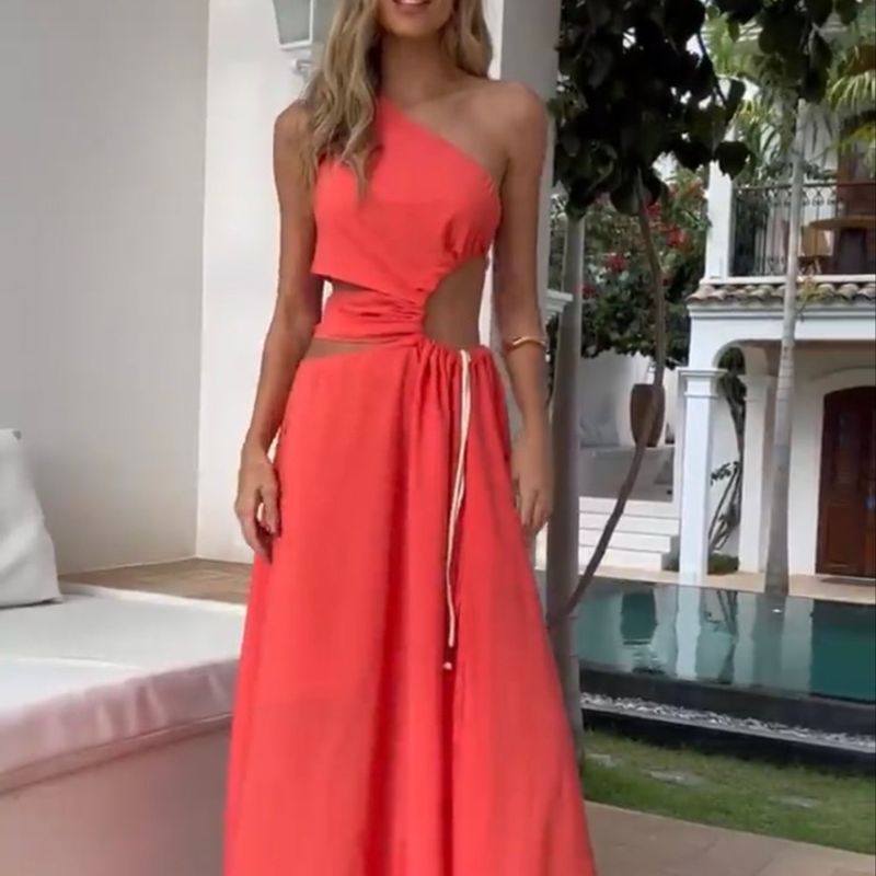 Vestido M Longo com Cordão Na Lateral Zen Oficial Coral Vestido  Feminino Zen Oficial Nunca Usado 94820623 enjoei