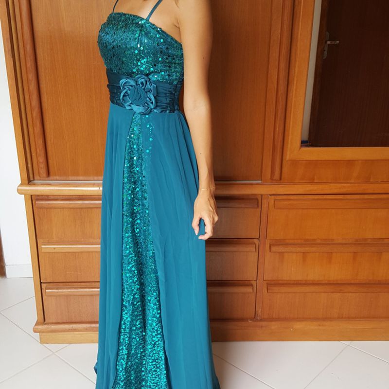 Vestido de madrinha verde hot sale turquesa