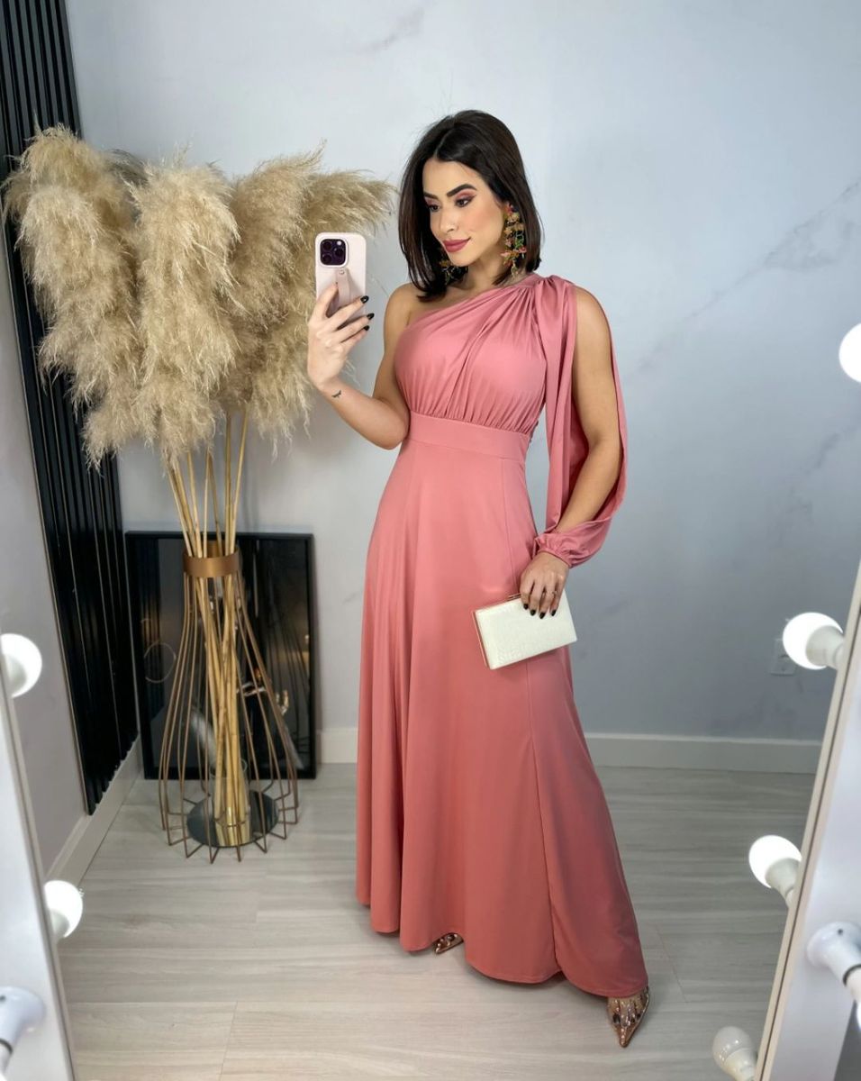 Vestido de madrinha de casamento discount rosa com manga