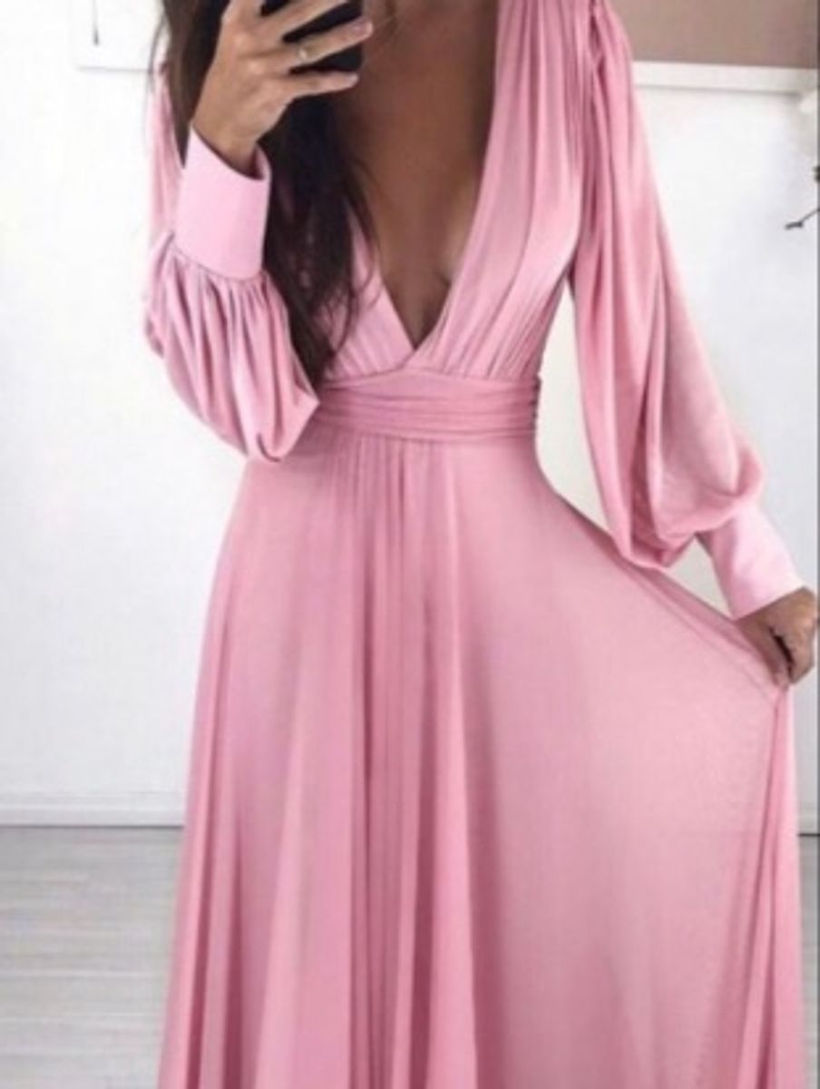 vestido madrinha rose com manga