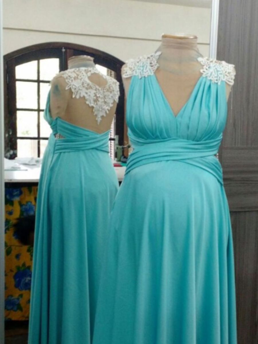 vestido de madrinha gestante azul tiffany