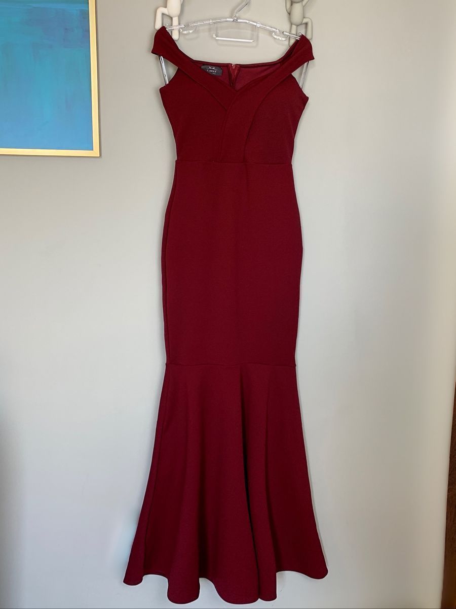vestido ombro a ombro longo marsala