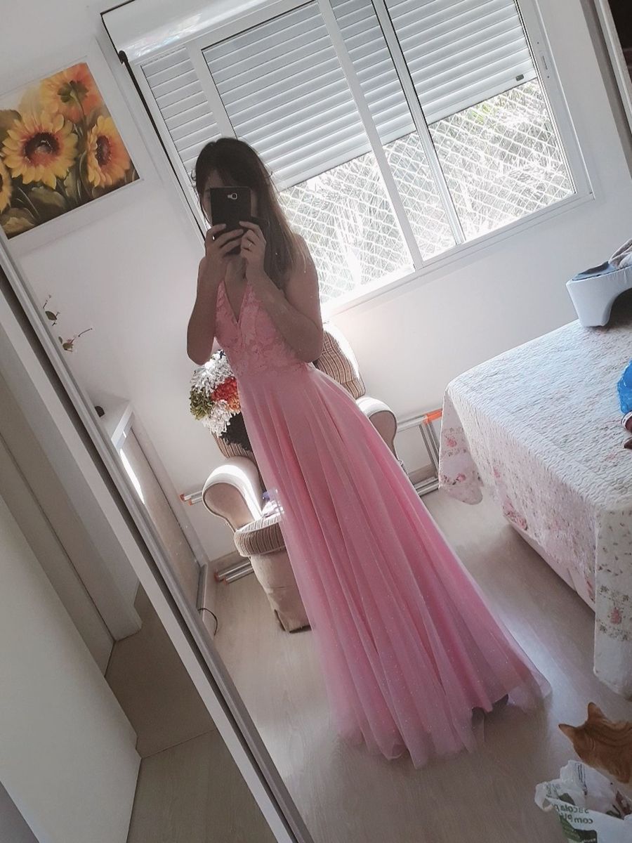 vestido de madrinha rosa longo