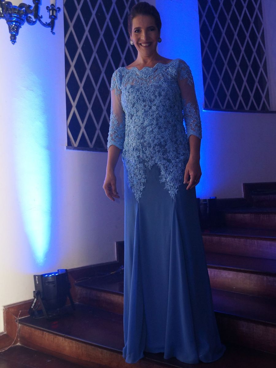 vestido mae de noiva azul
