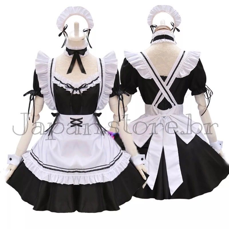 Vestido de empregada rosa Lolita para mulheres, traje Cosplay