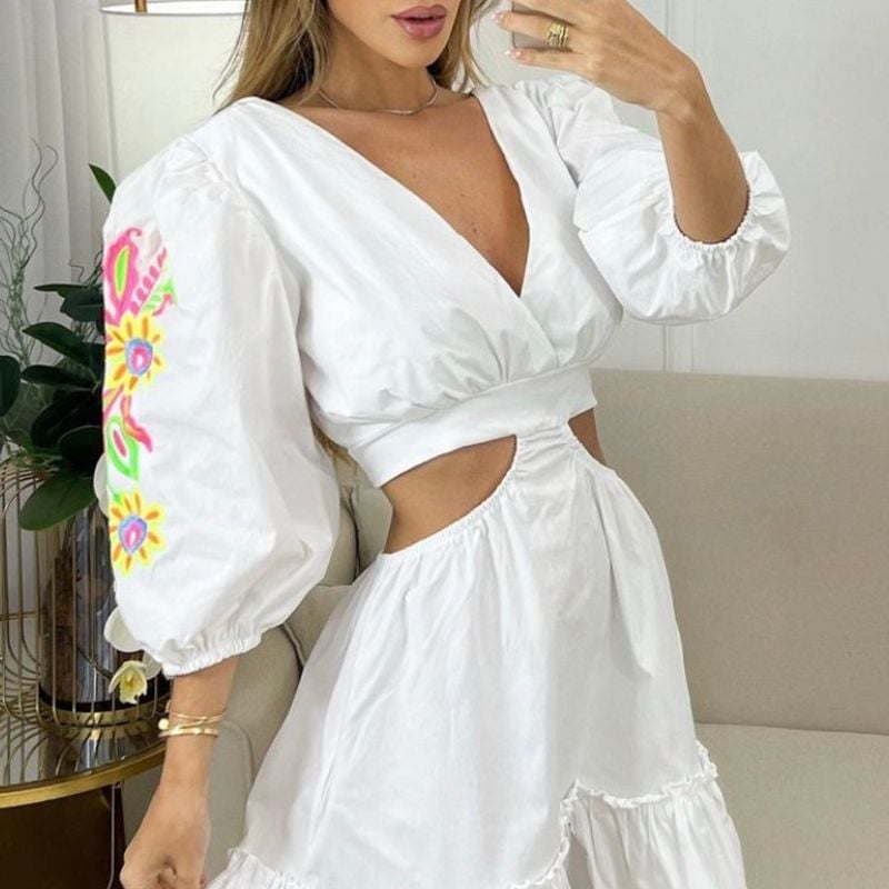 Vestido Manga Bufante Bordado Vestido Feminino Bybc Nunca Usado 80277804  enjoei