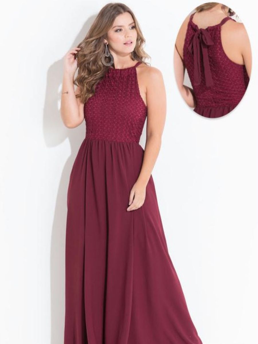 vestido bordô longo