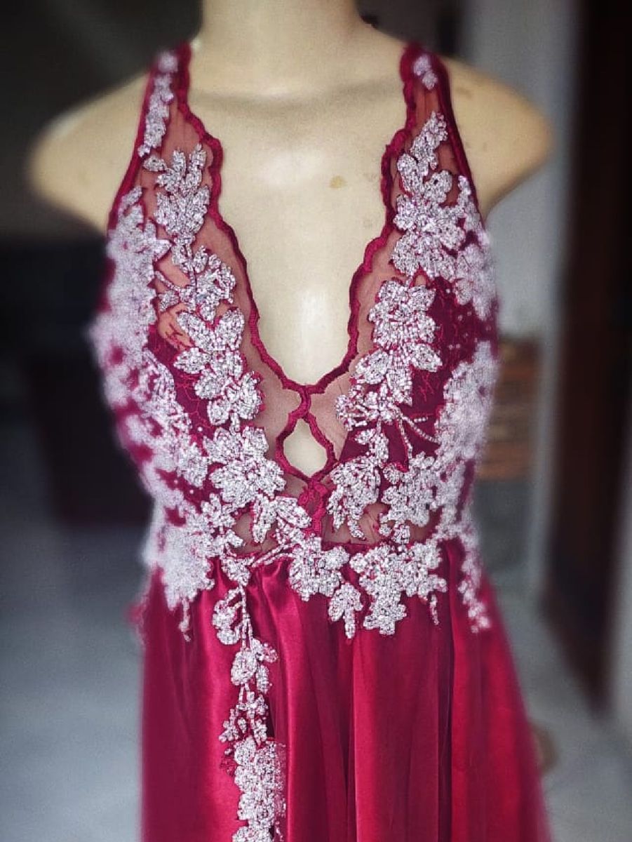 Vestido Marsala com Pedras Vestido de Festa Feminino Peca Unica Usado 66716800 enjoei