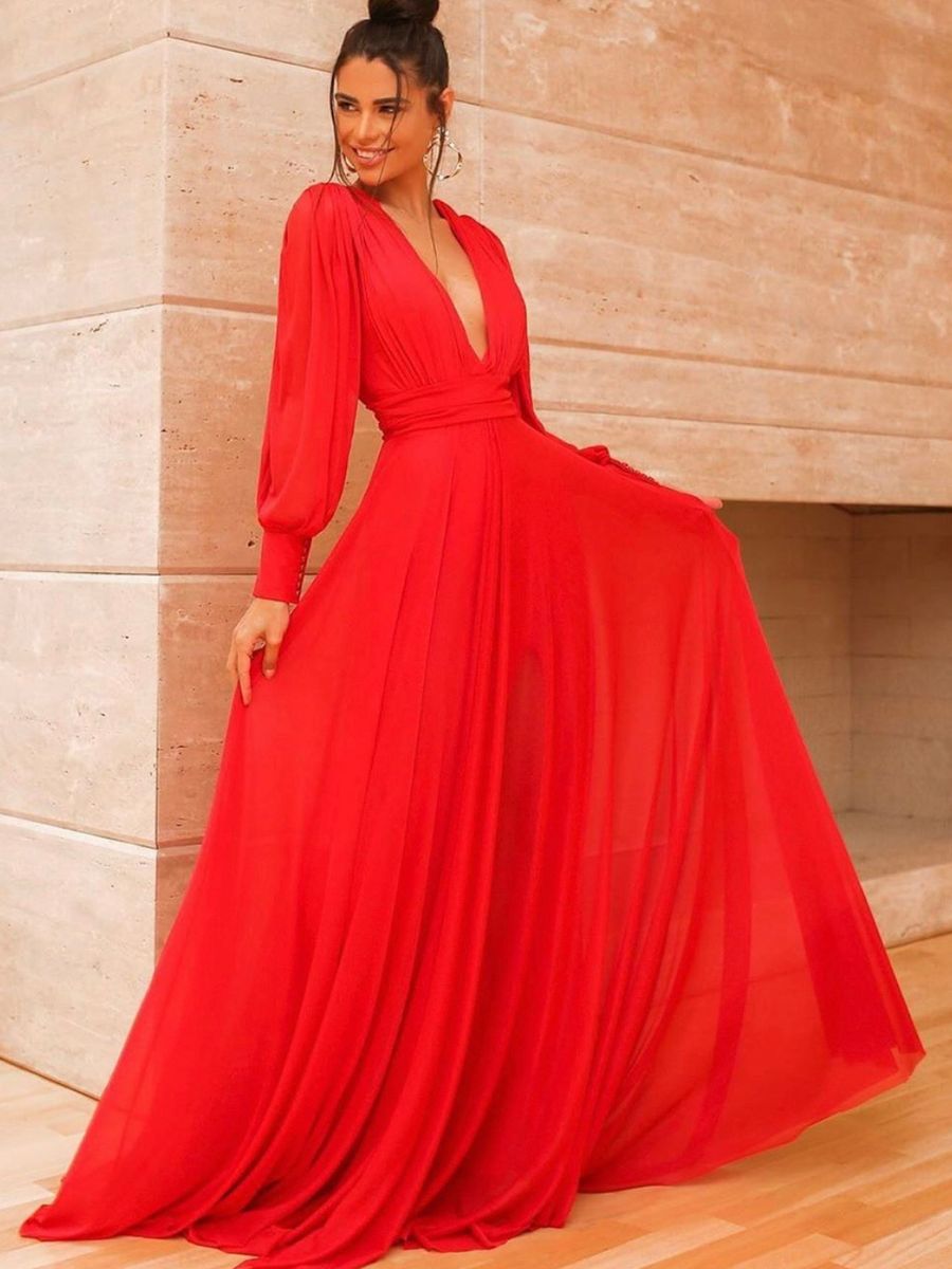 vestido marsala liso longo