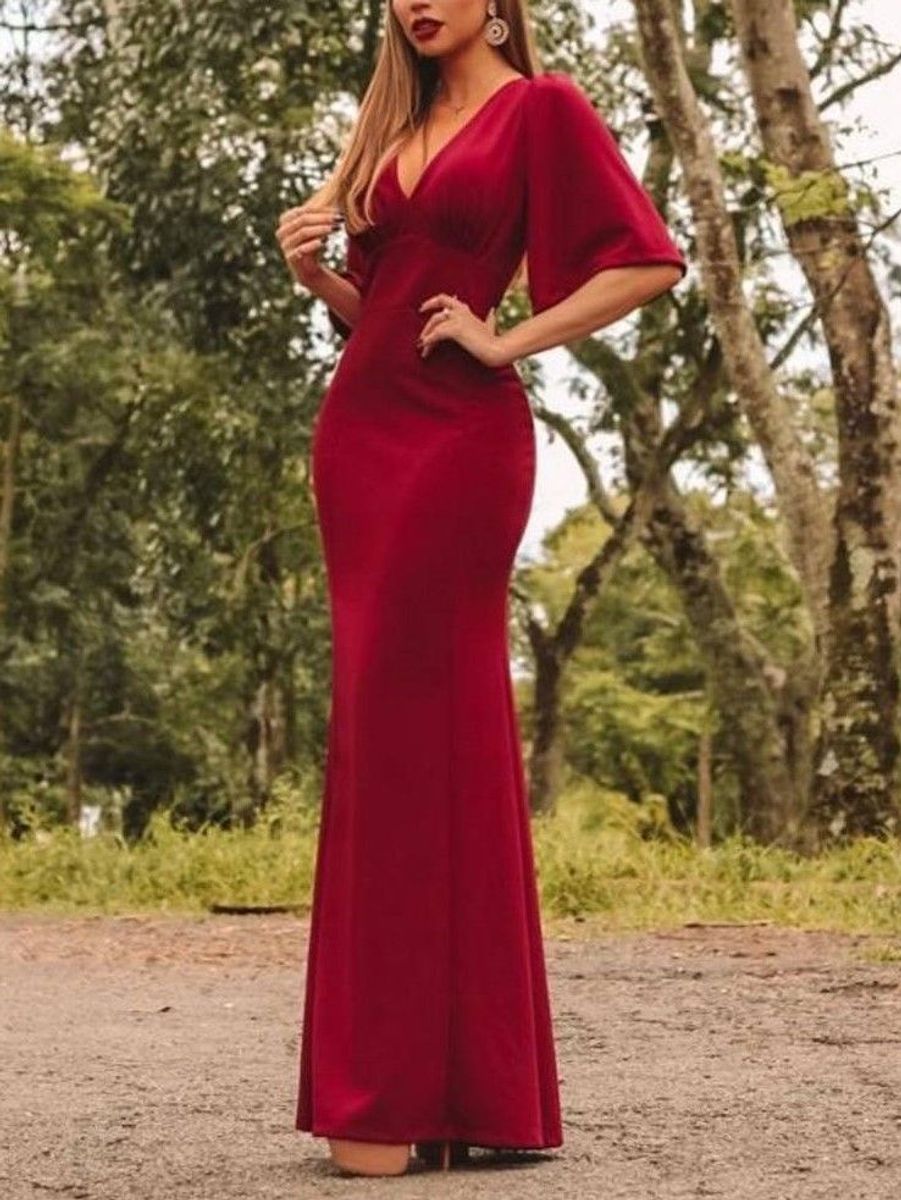 vestido para madrinha marsala com manga