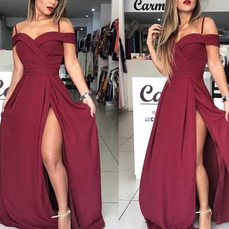 Vestido longo vinho com sales fenda