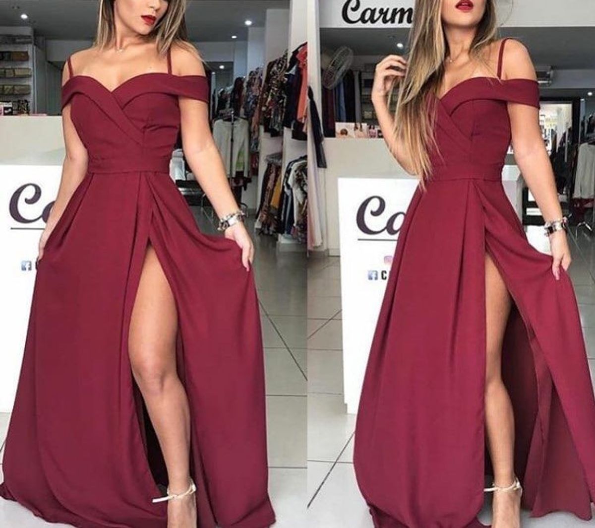 Vestido vinho com store fenda