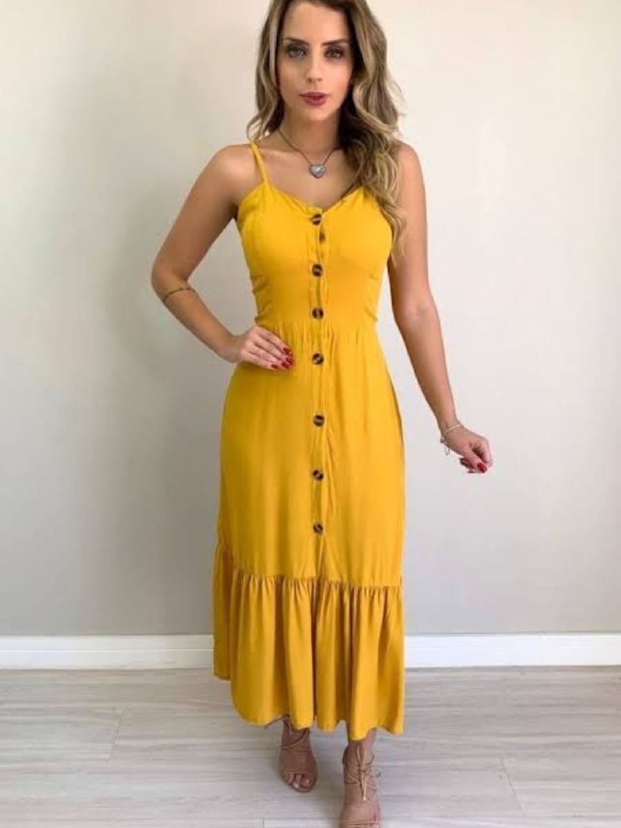 vestido midi amarelo mostarda