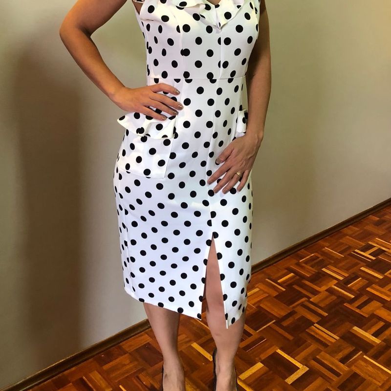 Vestido Midi Bolinha Preto e Branco Produto Feminino Donna Fashion Usado  72532934 enjoei