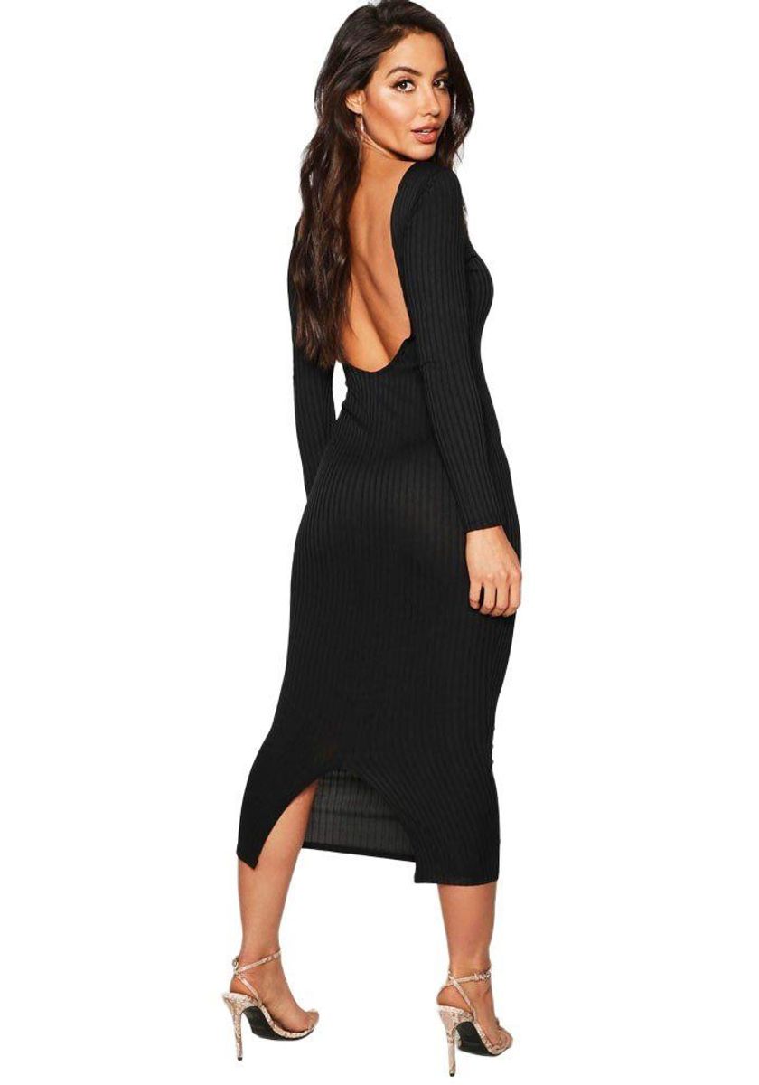 vestido tubinho canelado midi