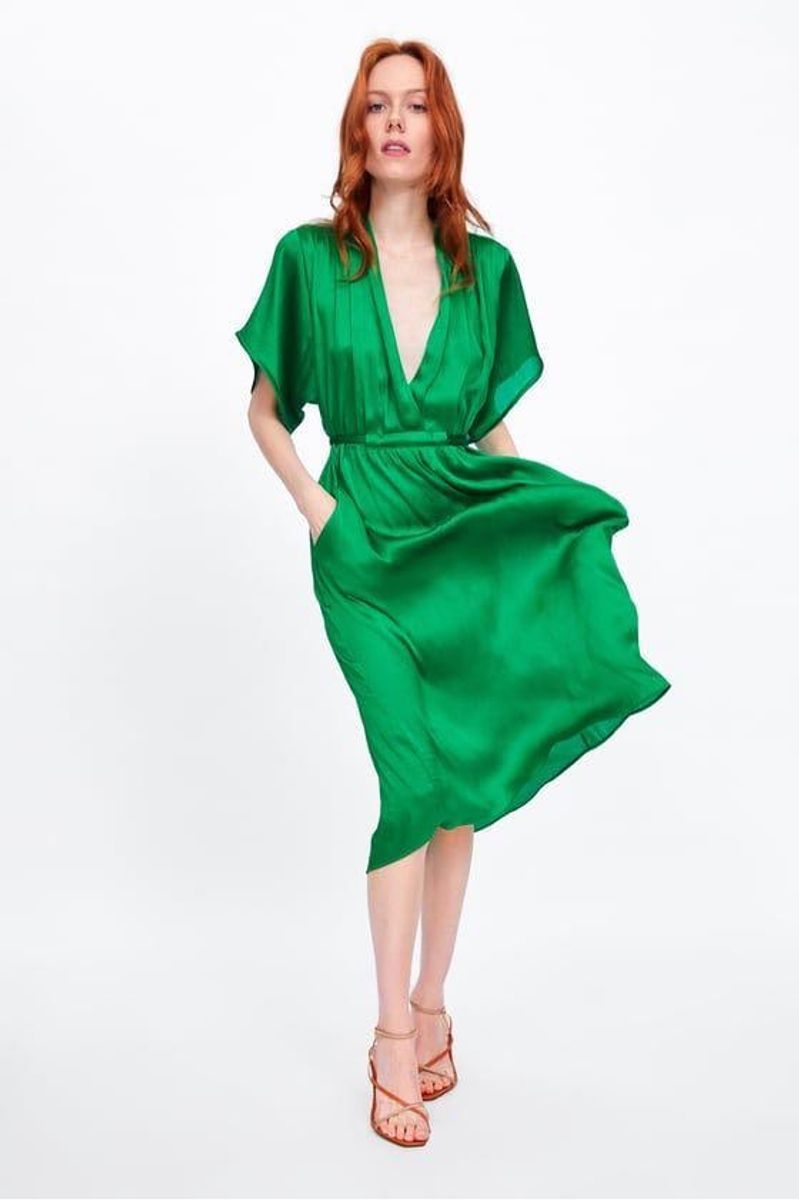 Zara green wrap store dress