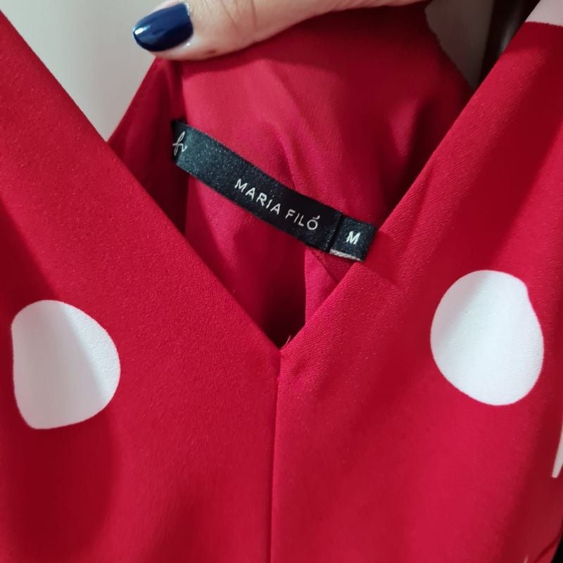 Vestido Midi de Poa Vermelho Maria Filo Vestido Feminino Maria