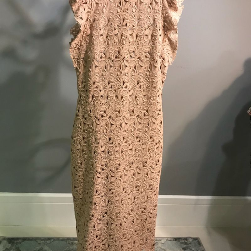 Vestido Midi de Renda Rosa Antigo Vestido Feminino Zara Usado