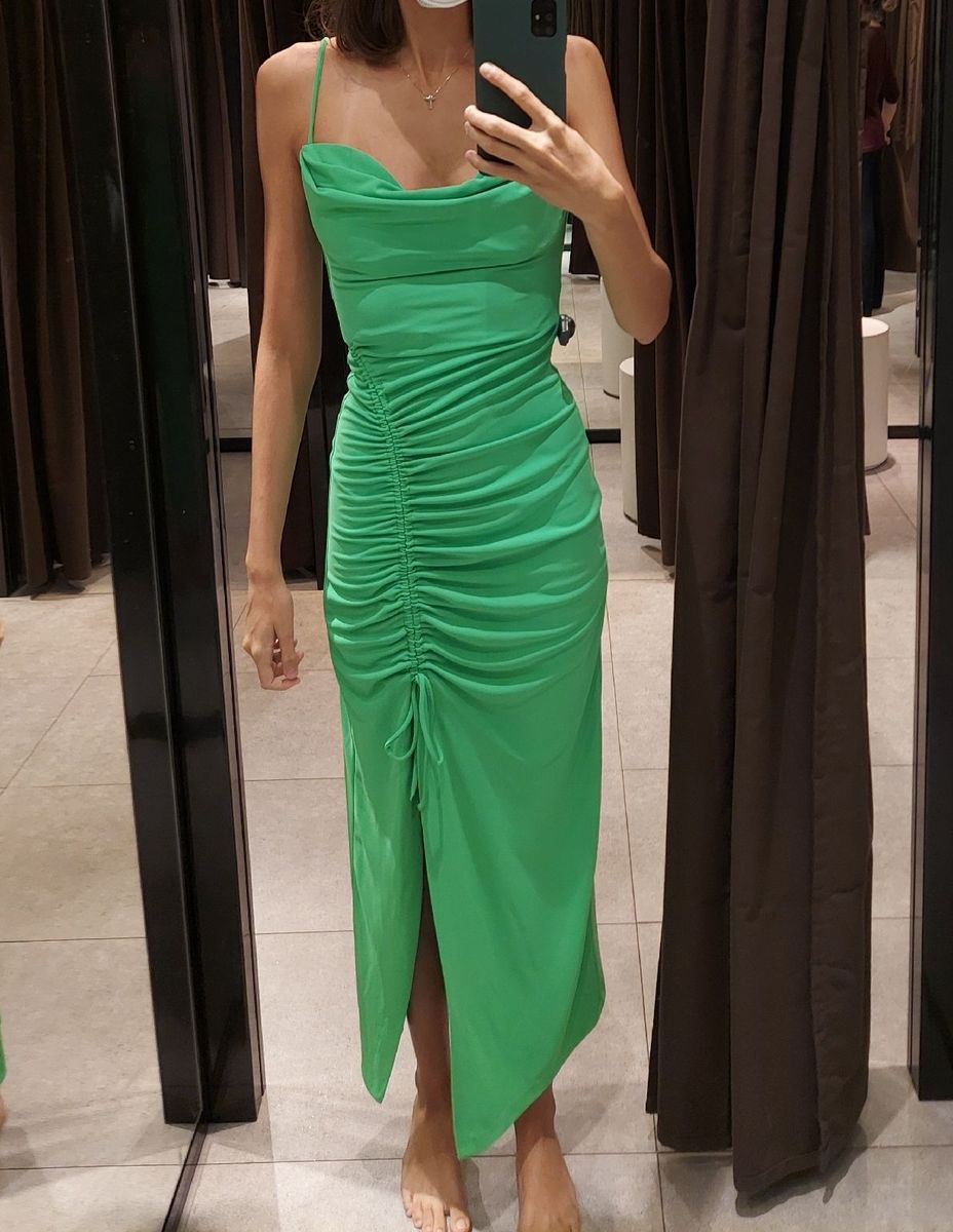 VESTIDO MIDI DRAPEADO - Verde