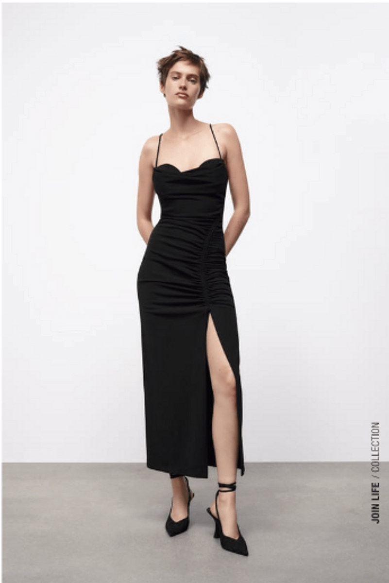 VESTIDO MIDI DRAPEADO - Preto