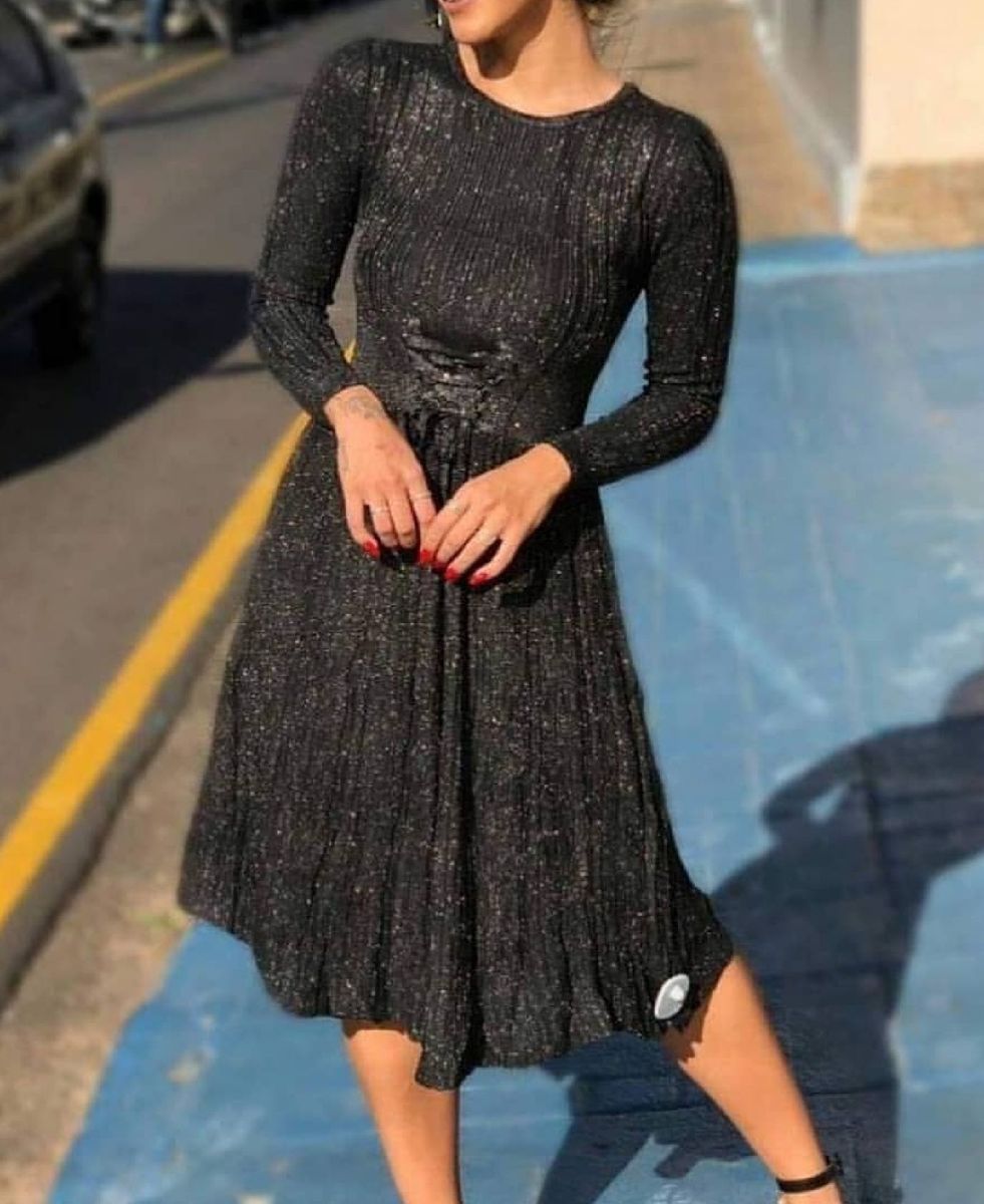 vestido midi de tricô