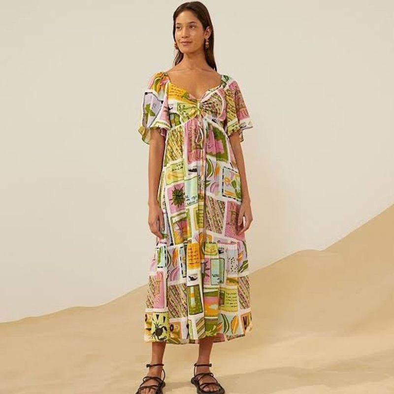 Vestido Midi Estampado Desejo Bahia Renner Blue Steel Usado