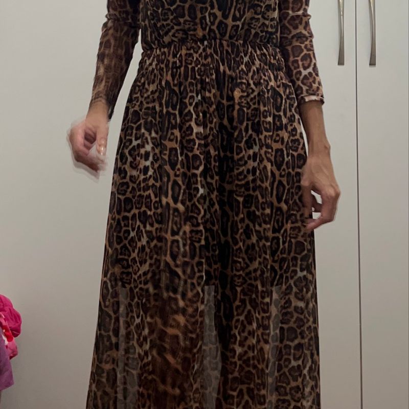 Vestido Midi Festa Animal Print Onça Usado 101920478 enjoei