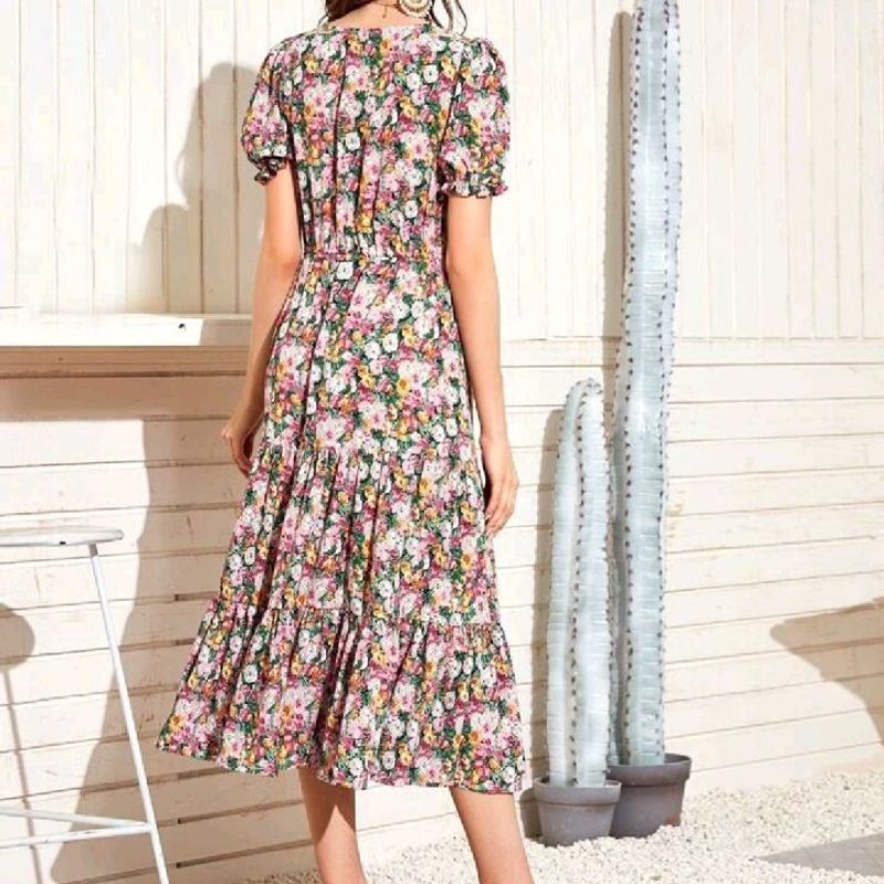 Vestido Floral Midi Shein | Vestido Feminino Shein Nunca Usado 72203085 |  enjoei