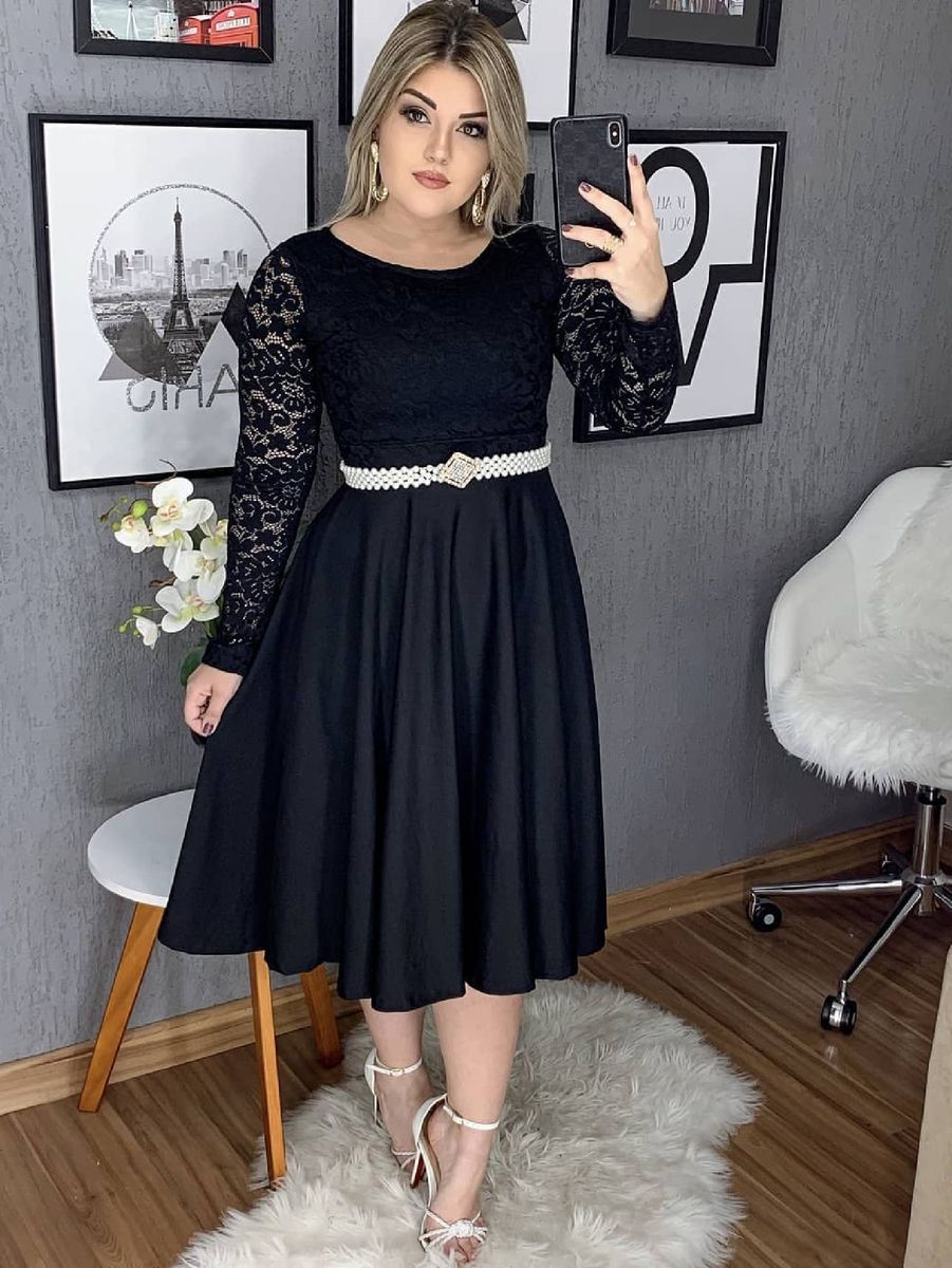 vestido midi gode preto